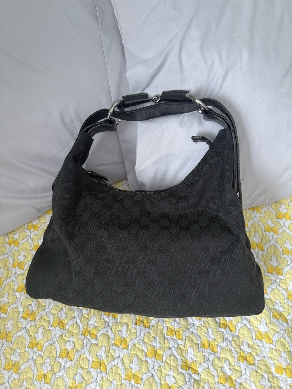 Gucci Black Monogram Canvas GG Horsebit Medium Hobo Bag - Picture 2 of 15